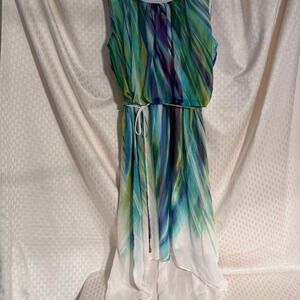Sandra Darren‎ Women's High Low Purple, Green, and White Dress Size 8 EUC